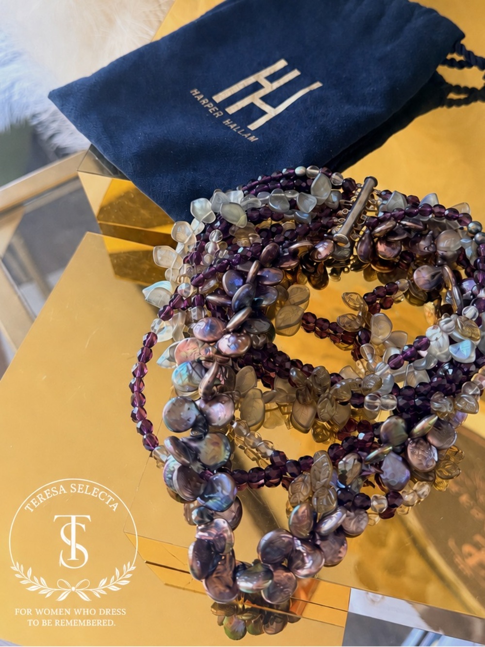 Harper Hallam Purple Multi Strand Pearl Gemstone Statement Necklace